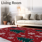 Festive Green Trees Snowflake Collection Rug