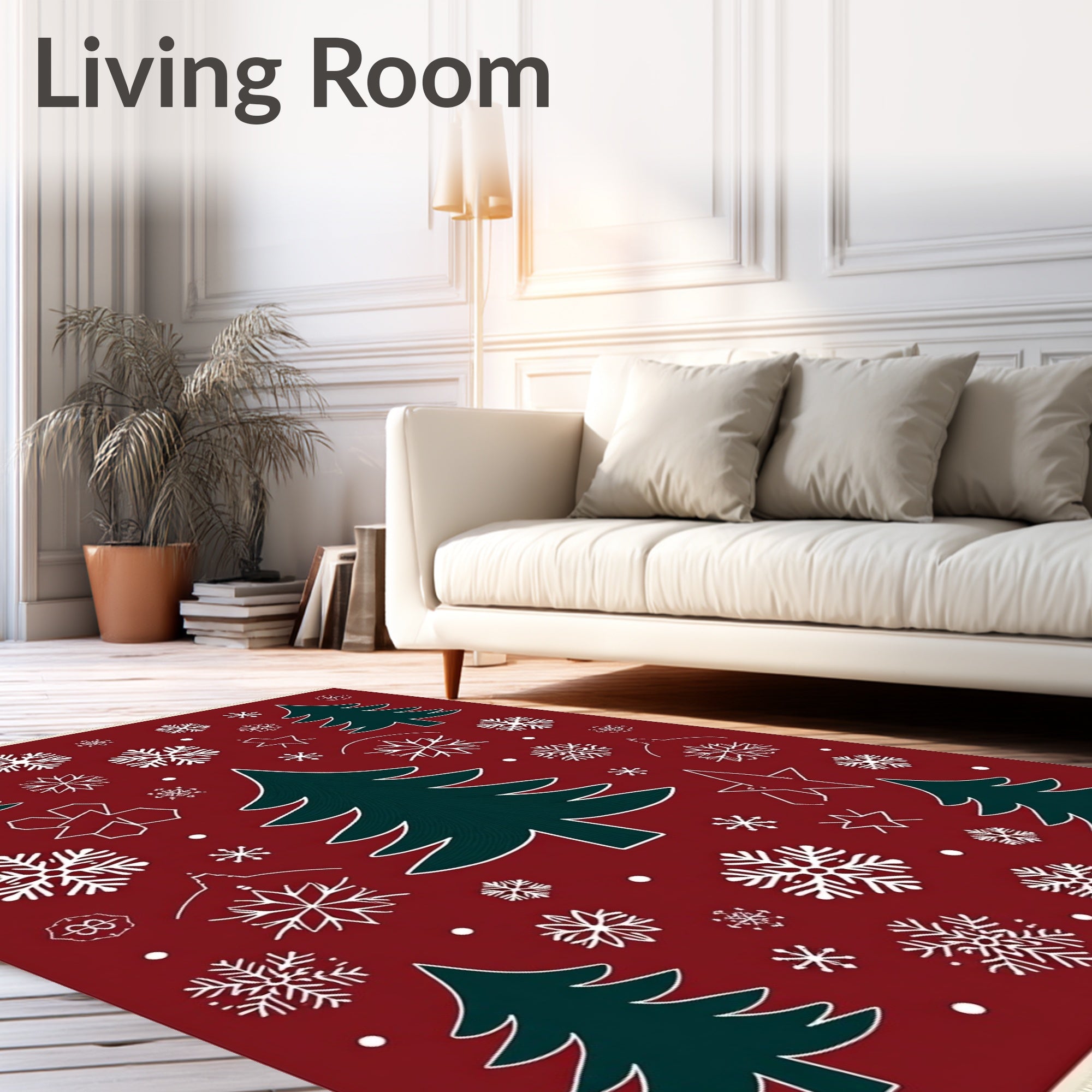 Festive Green Trees Snowflake Collection Rug