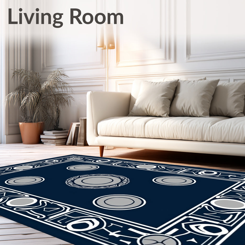Navy Blue Geometric Circles Frame Rug