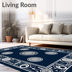 Navy Blue Geometric Circles Frame Rug