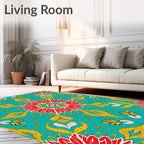 Turquoise Red Floral Medallion Harmony Rug