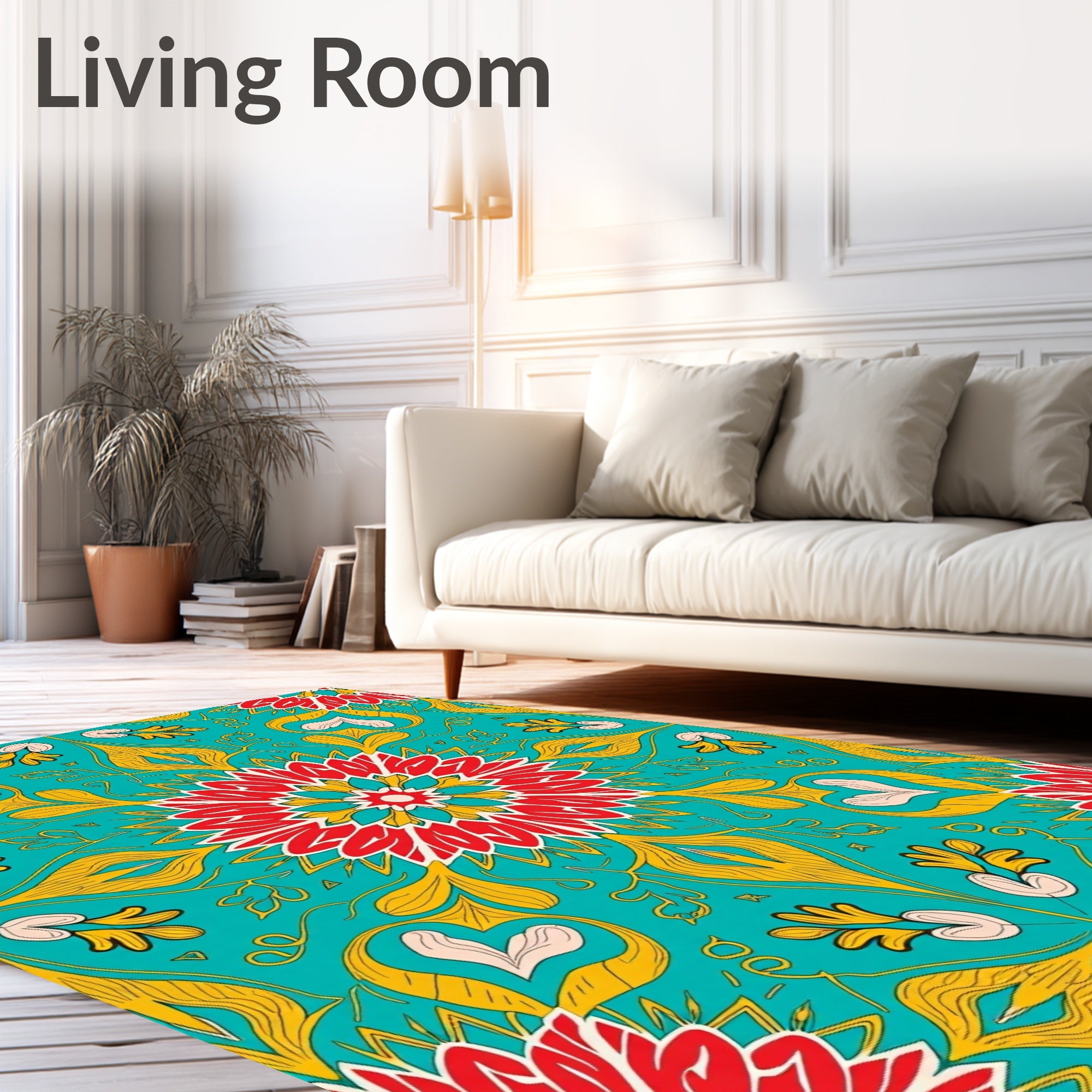 Turquoise Red Floral Medallion Harmony Rug