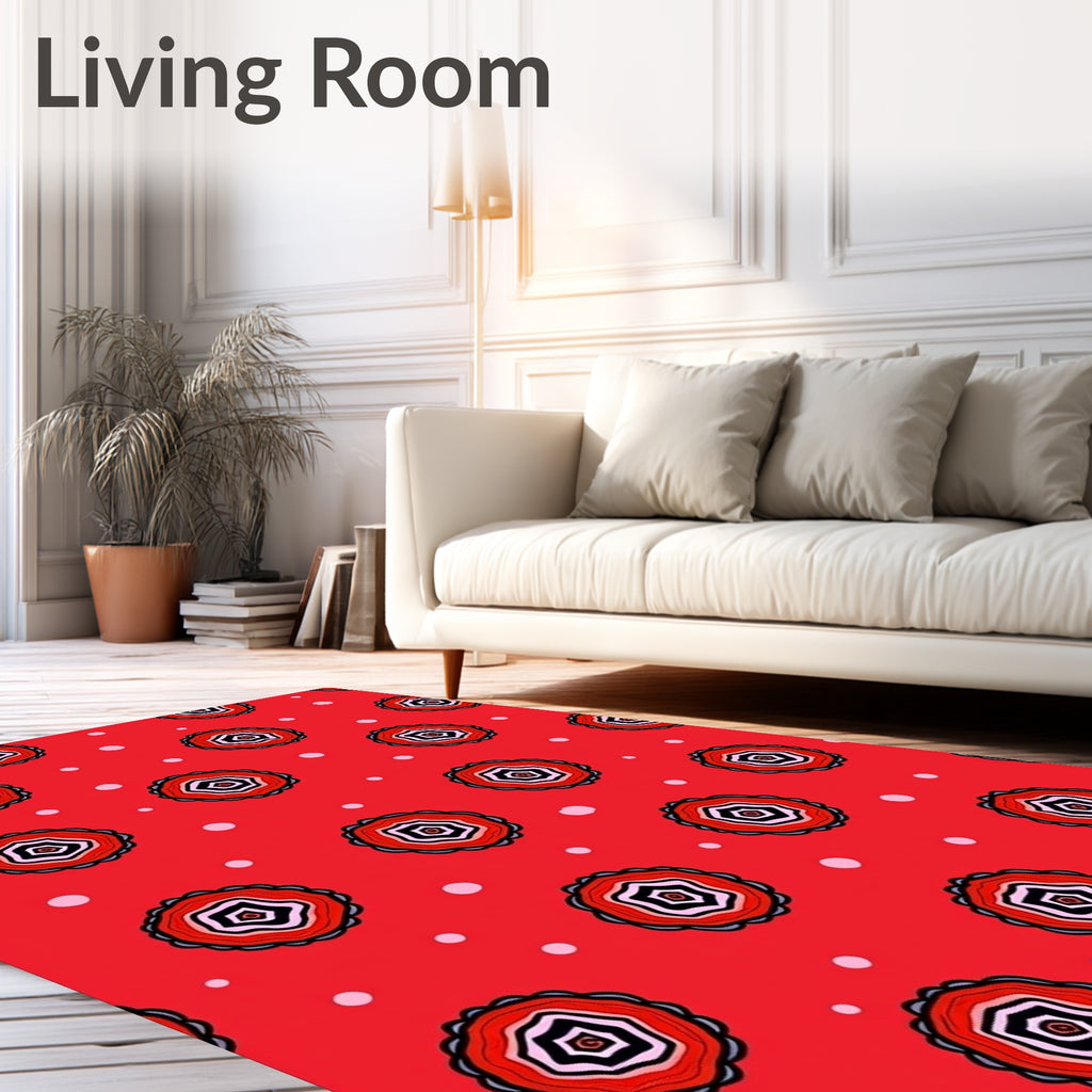 Red Flower Medallion Polka Dot Rug