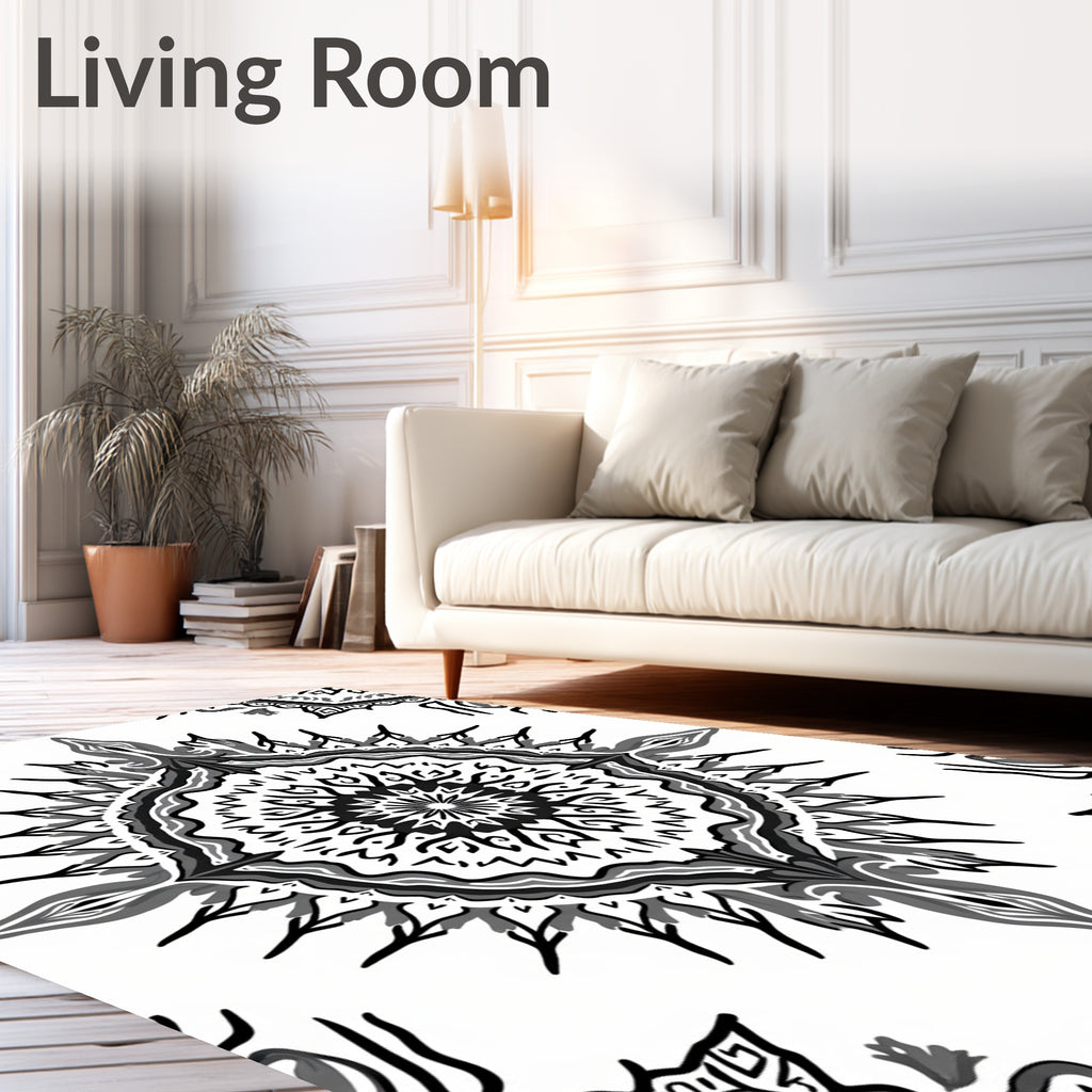Monochromatic Floral Medallion Sunburst Rug