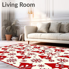 Red Gnomes Snowflakes Cream Background Rug