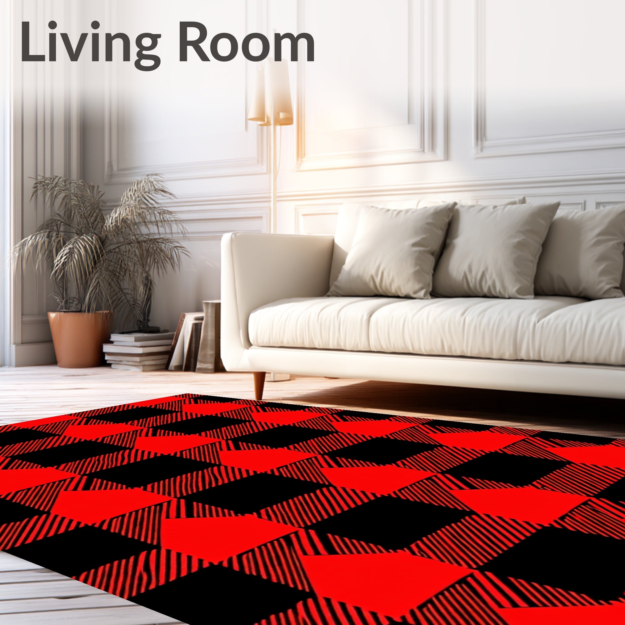 Red Black Plaid Buffalo Check Houses Rug