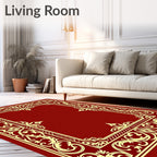 Crimson Yellow Ornate Scroll Border Rug