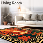 Autumn Forest Scene With Deer Border Rug