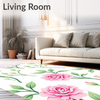 Pink Rose Garden Floral Vine Rug