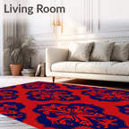 Classic Red Blue Damask Medallion Rug