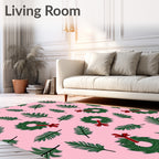 Pink Festive Green Wreath Foliage Rug