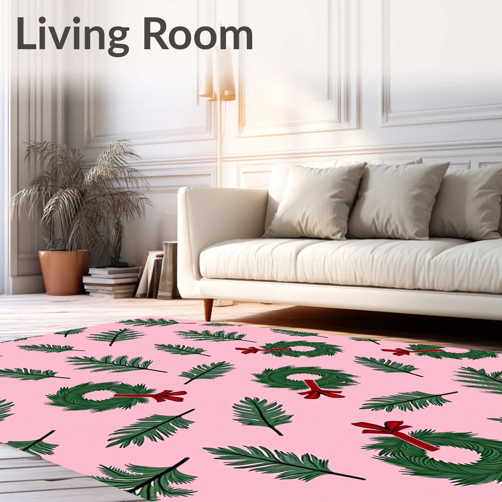 Pink Festive Green Wreath Foliage Rug