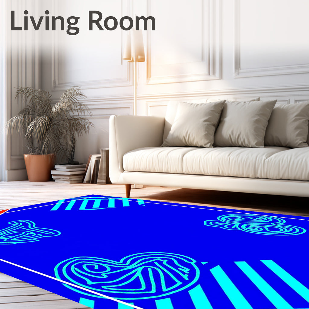 Retro Blue Abstract Swirls Rug