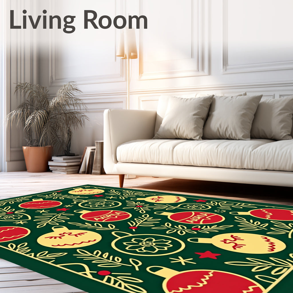 Festive Red Yellow Christmas Ornaments Rug