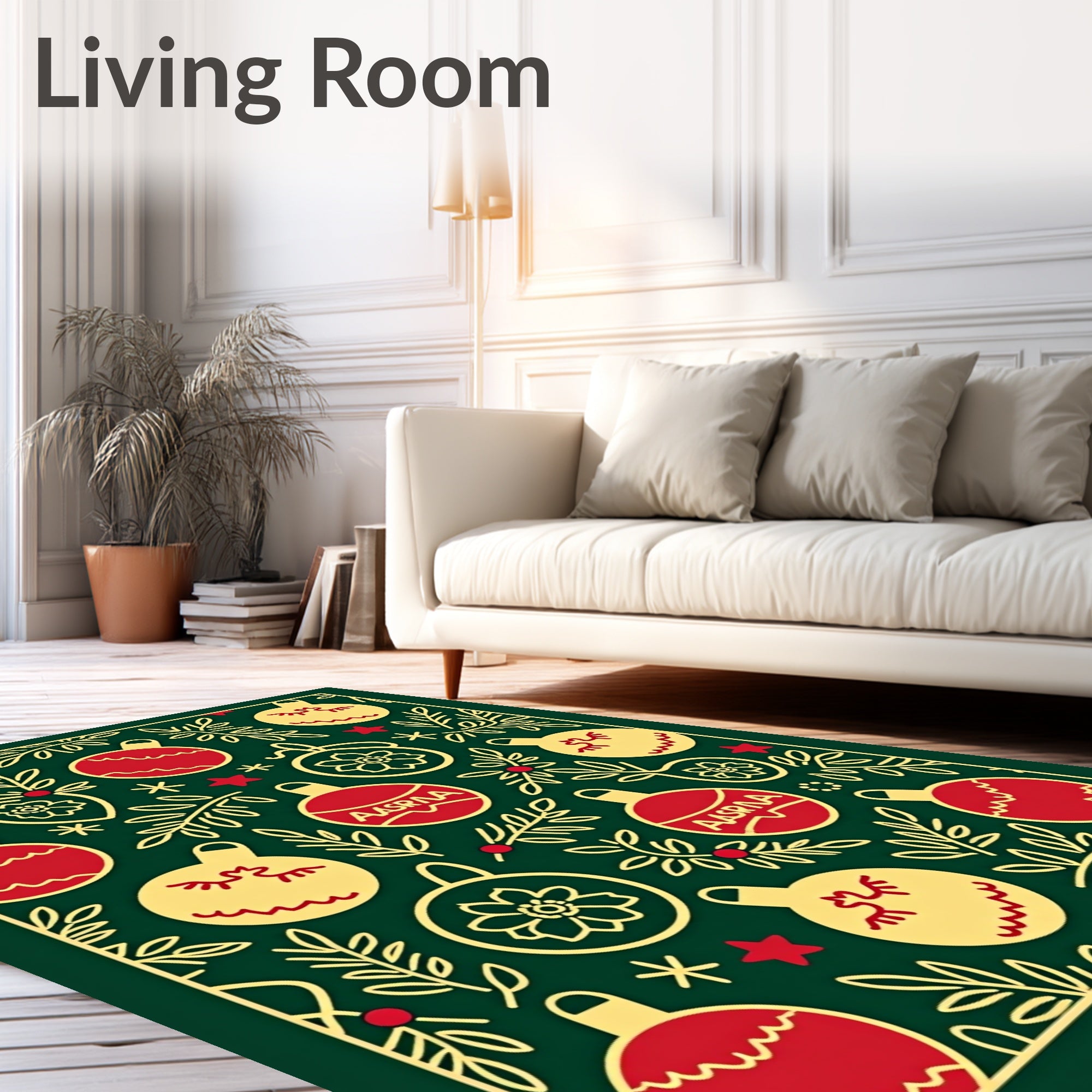 Festive Red Yellow Christmas Ornaments Rug
