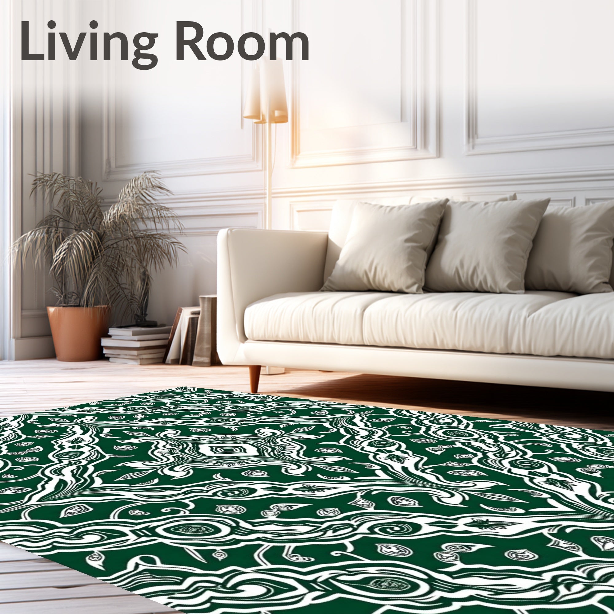 Emerald White Foliage Arabesque Rug
