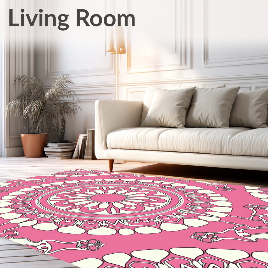 Pink Ivory Mandala Art Rug