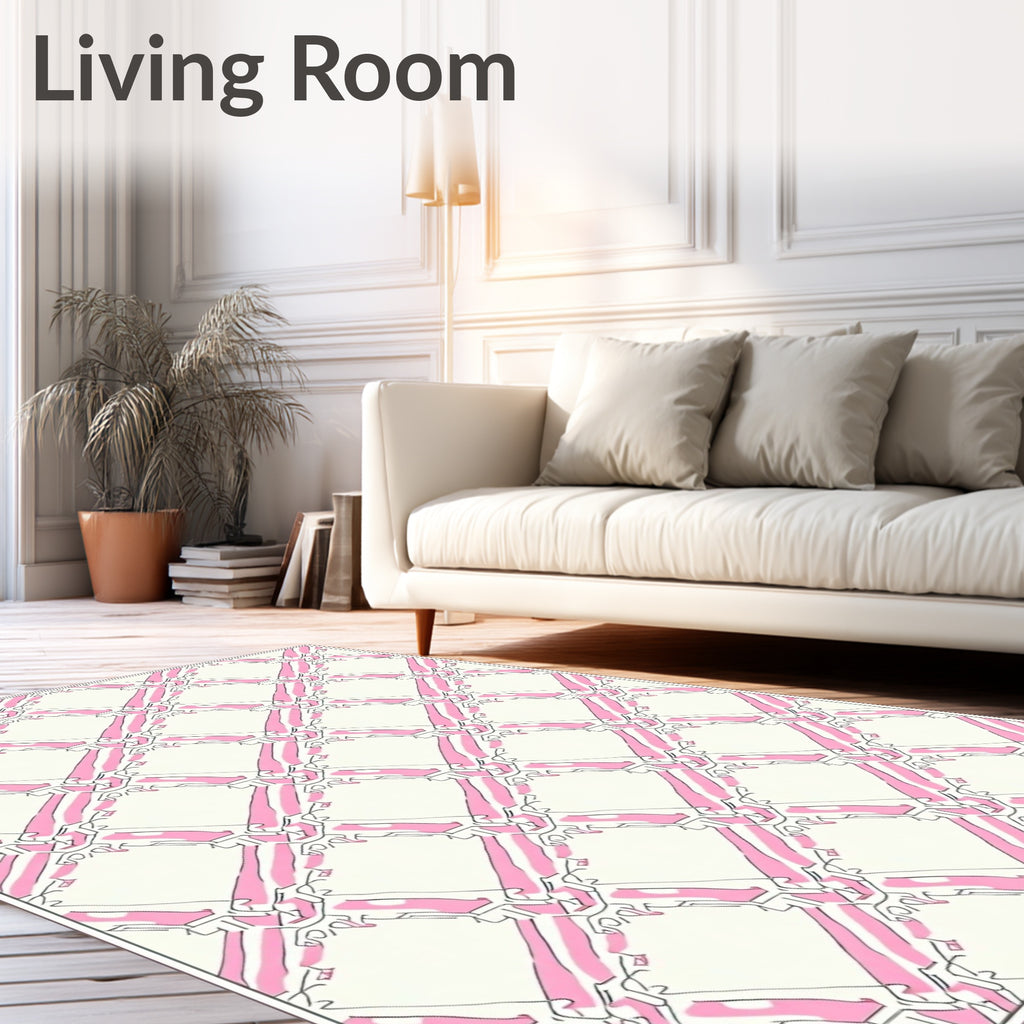 Pink White Lattice Diamond Rug