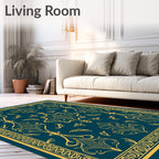 Gold Teal Victorian Scrollwork Rug