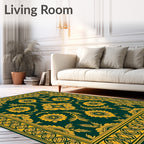 Emerald Gold Floral Medallion Border Rug