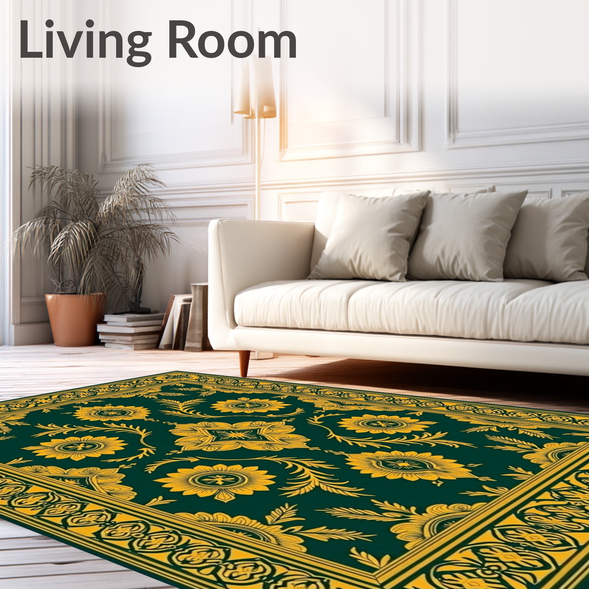 Emerald Gold Floral Medallion Border Rug