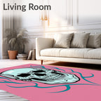 Pale Skull Teal Flame Pink Background Rug
