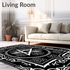 Black White Star Pentacle Floral Border Rug