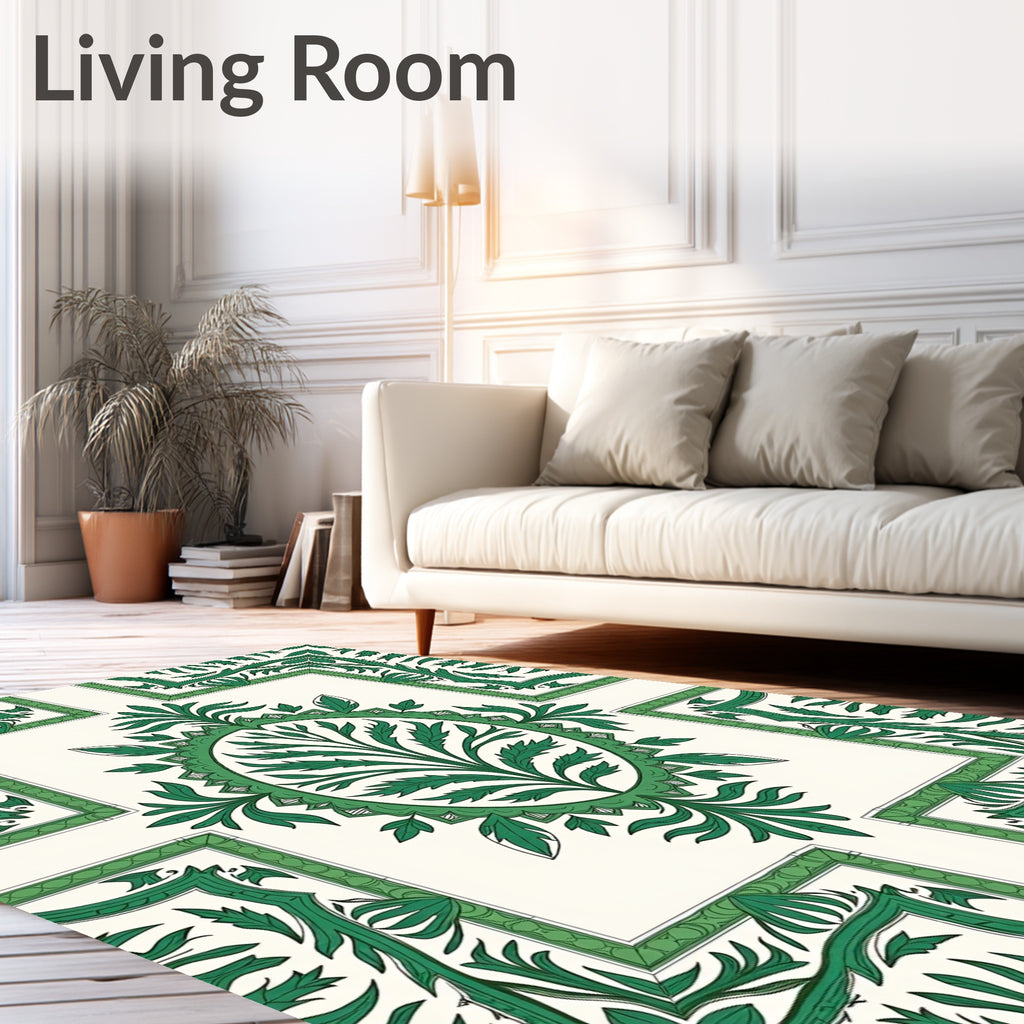 Emerald Green Floral Vine Medallion Rug