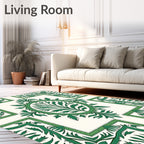 Emerald Green Floral Vine Medallion Rug