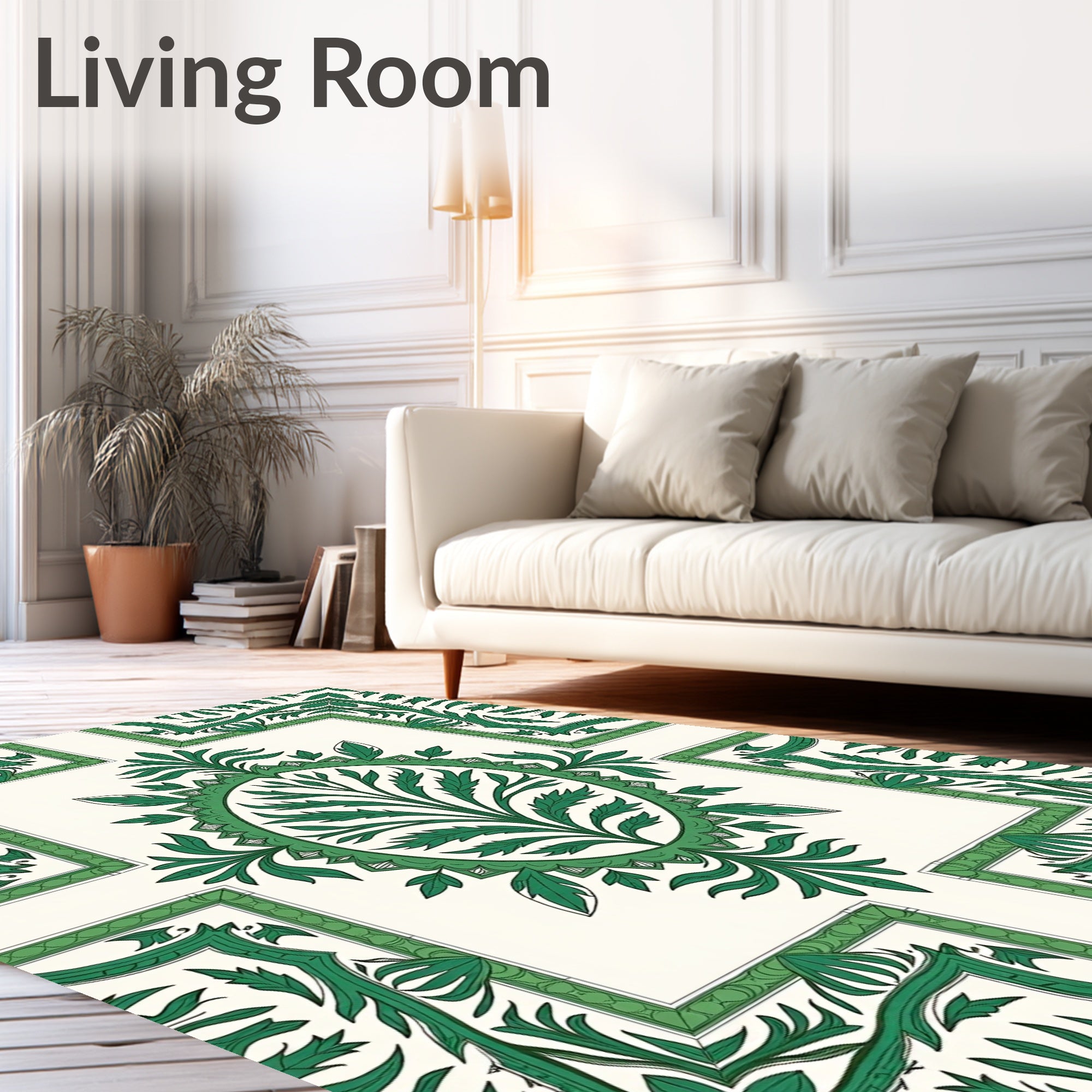Emerald Green Floral Vine Medallion Rug