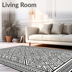 Black White Geometric Maze Rug