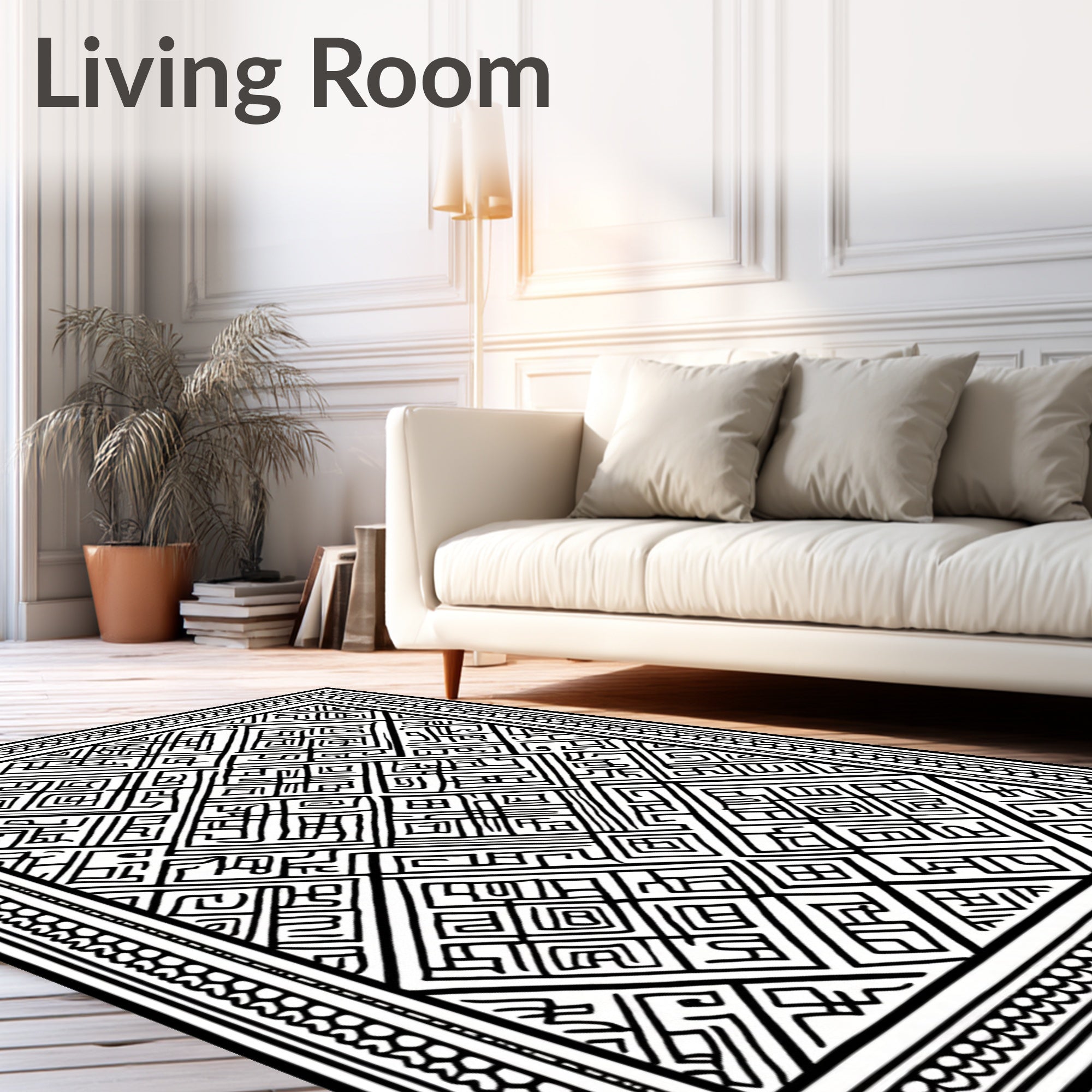 Black White Geometric Maze Rug