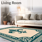 Teal Fleur De Lis Medallion Border Rug