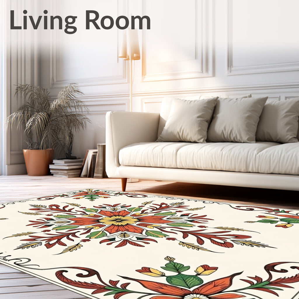 Terracotta Leaf Floral Medallion Rug