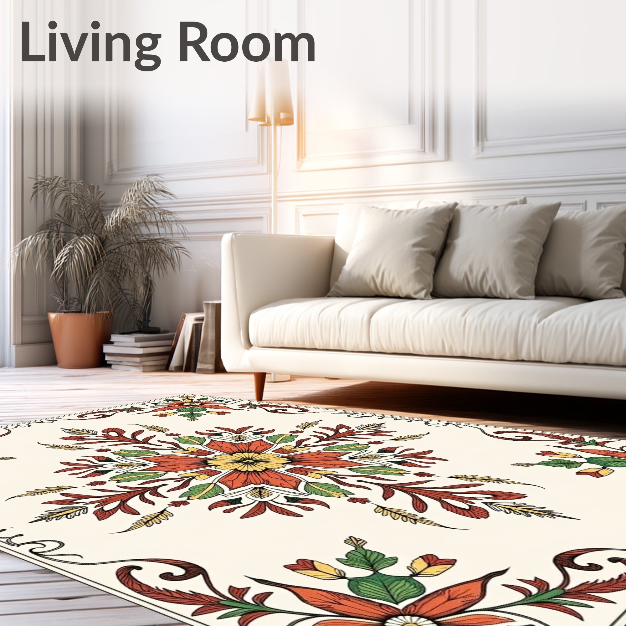 Terracotta Leaf Floral Medallion Rug