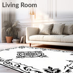 Bold Black Mandala Border Emblem Rug