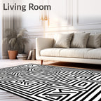 Bold Labyrinthine Black White Composition Rug