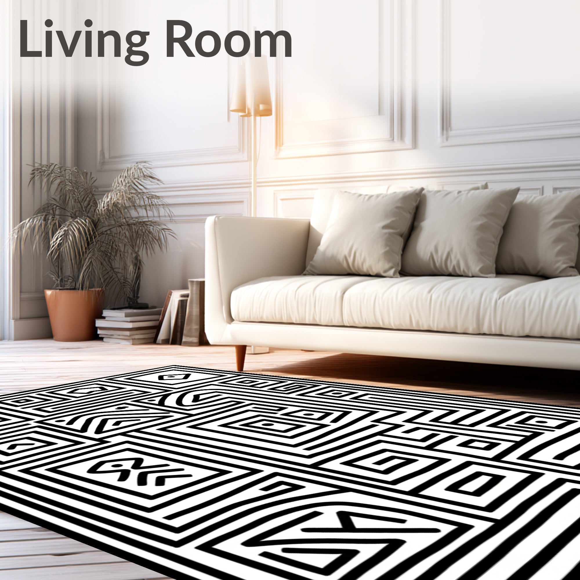 Bold Labyrinthine Black White Composition Rug