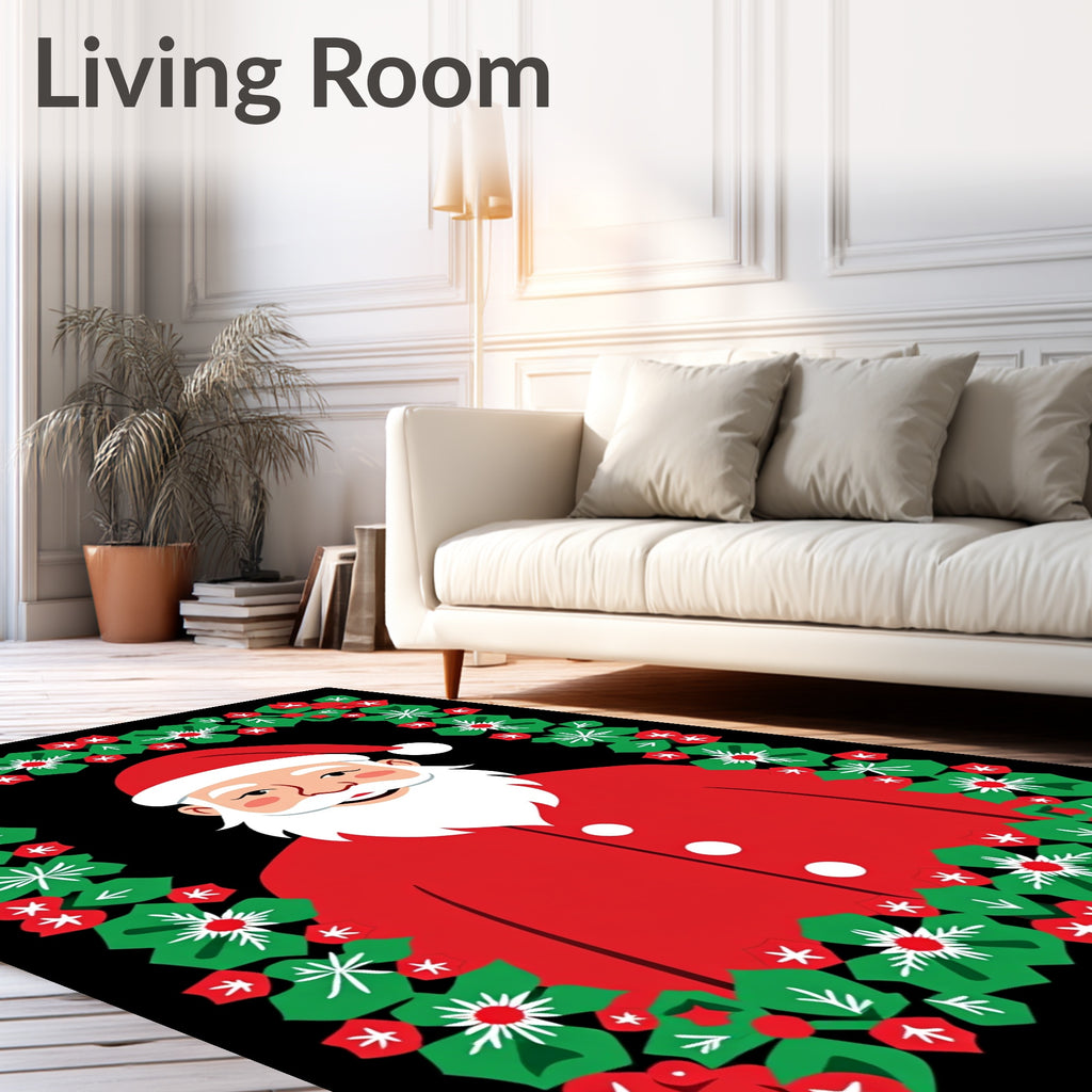 Festive Santa Claus Holly Garland Rug