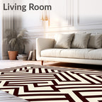 Cream and Dark Red Geometric Maze Rug
