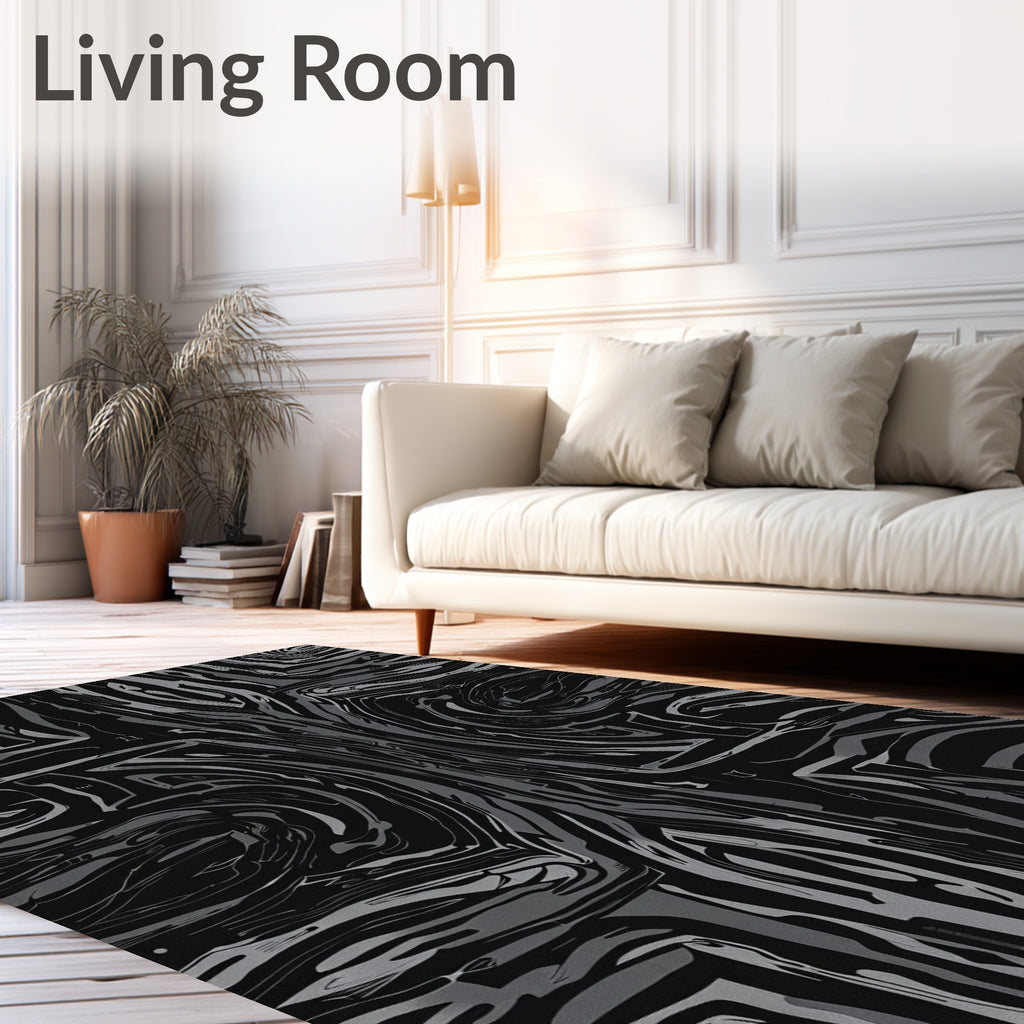 Monochrome Swirling Fluid Abstract Rug