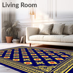 Grand Navy Floral Medallion Border Rug