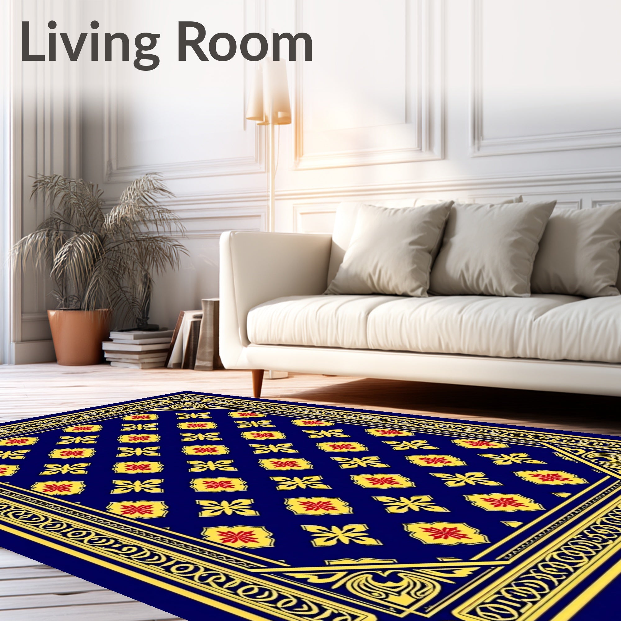 Grand Navy Floral Medallion Border Rug