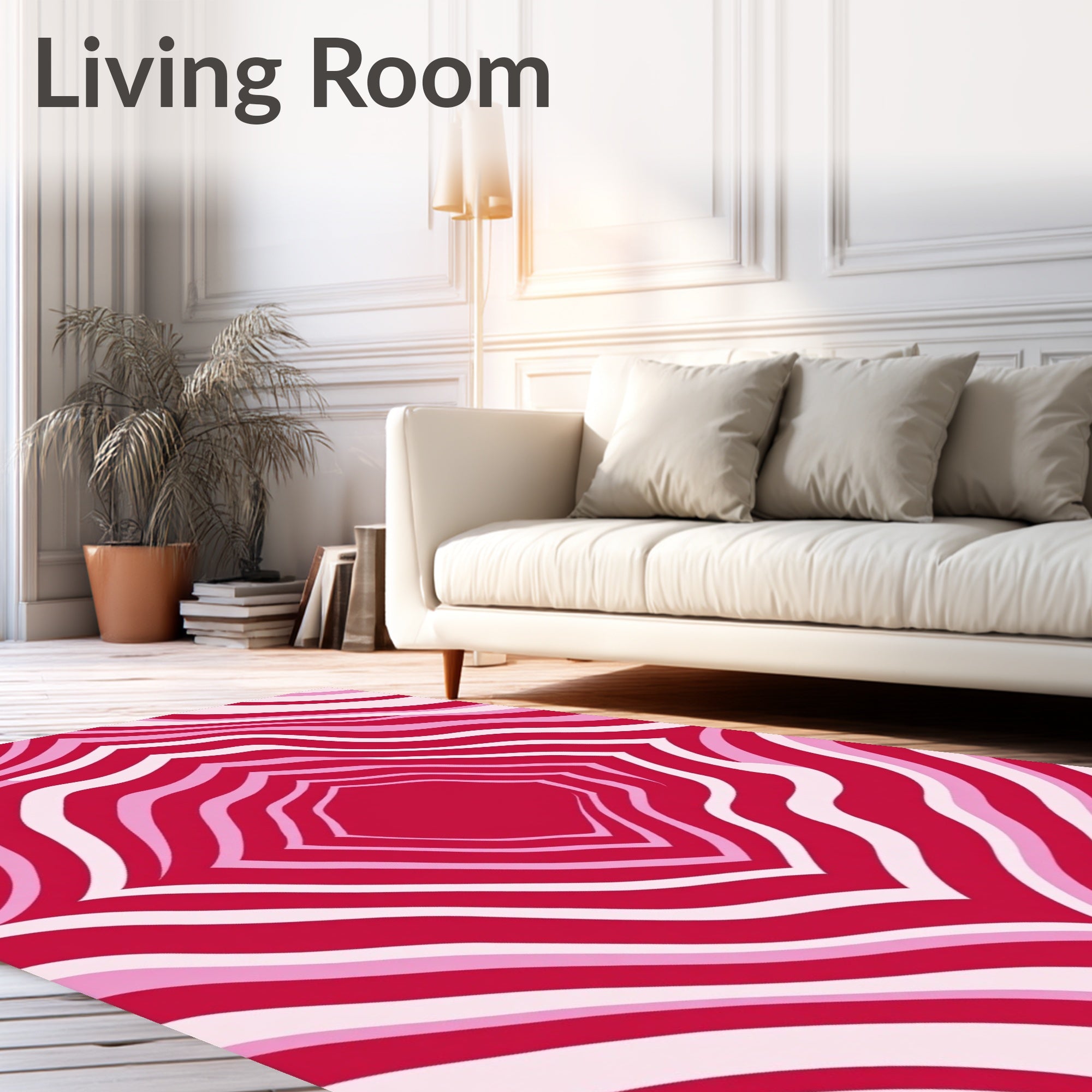 Retro Pink and Red Wavy Stripes Rug