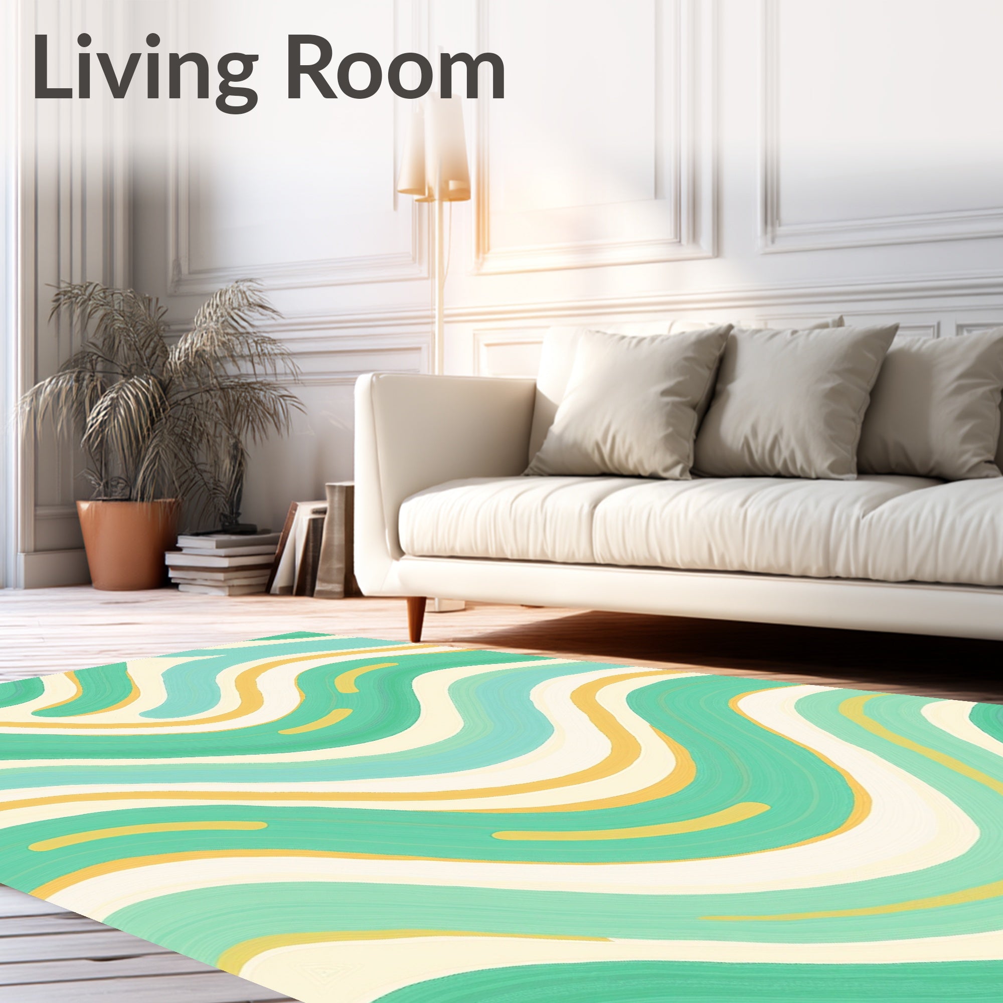 Aqua Yellow Cream Wavy Stripe Rug
