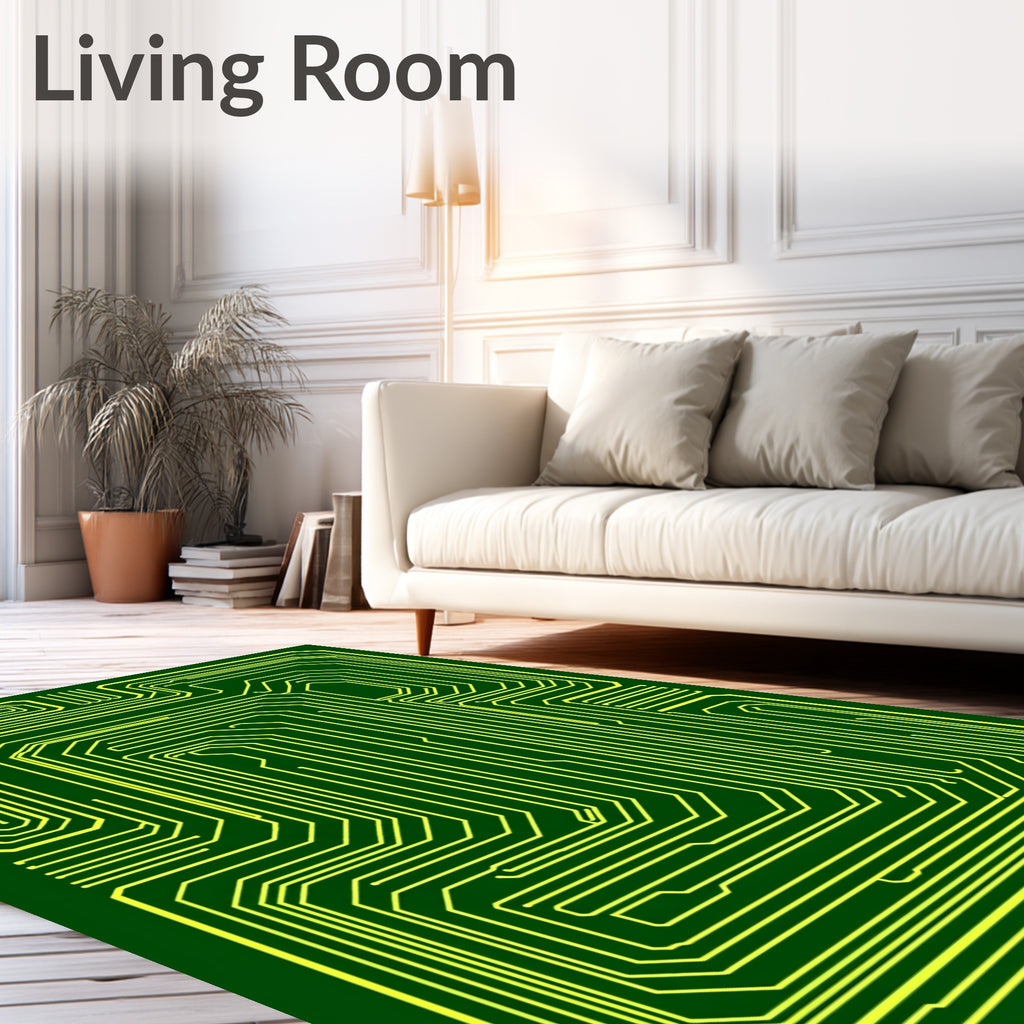Green Circuit Board Yellow Pathway Rug