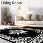 Elegant Black White Medallion Border Rug
