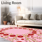 Crimson Red Floral Vines Pink Rug