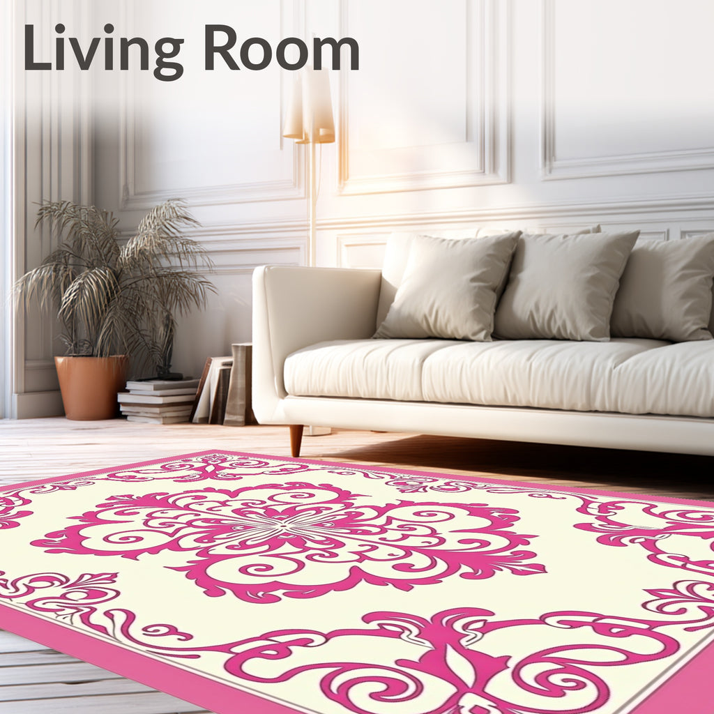 Pink Vintage Floral Swirl Medallion Rug