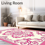 Pink Vintage Floral Swirl Medallion Rug